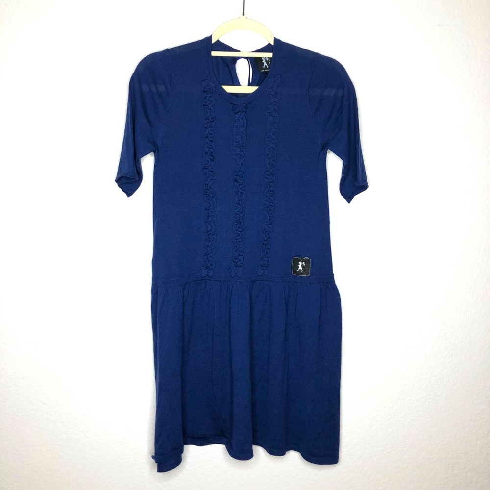 NWOT Karen Walker Runaway Girl Navy Blue Ruffle Sweater Dress